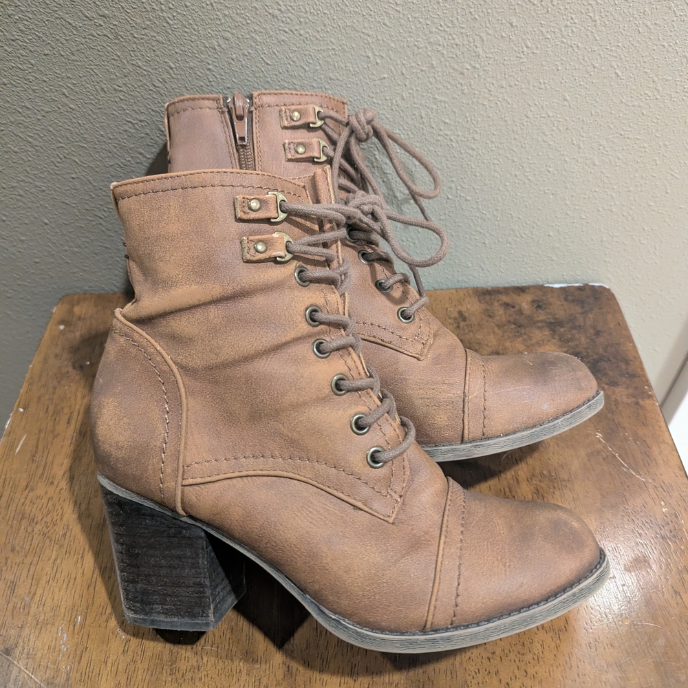 Madden Girl Brown Lace Up Boots w/ Side Zip